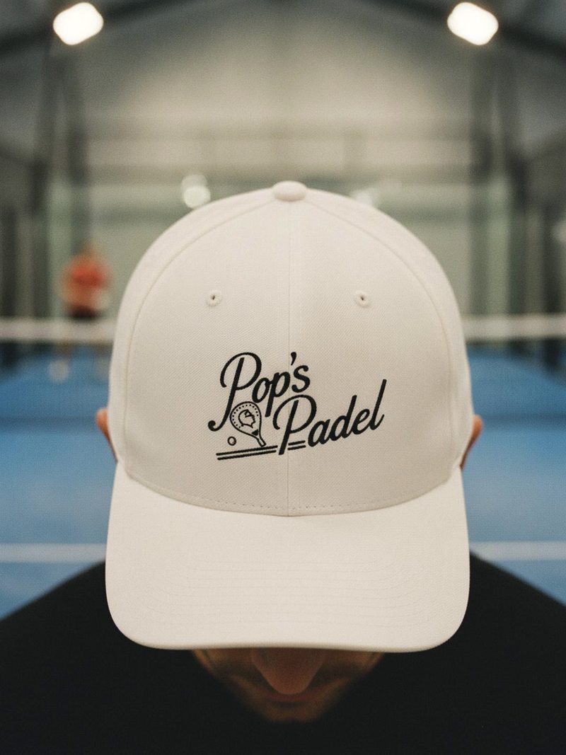 Un jugador con una gorra de Pop's Padel